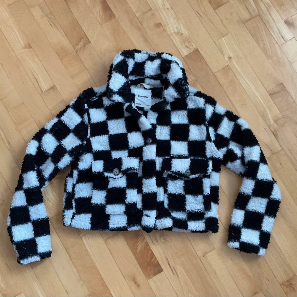 Bluenotes Fuzzy Black and White Checkered Jacket